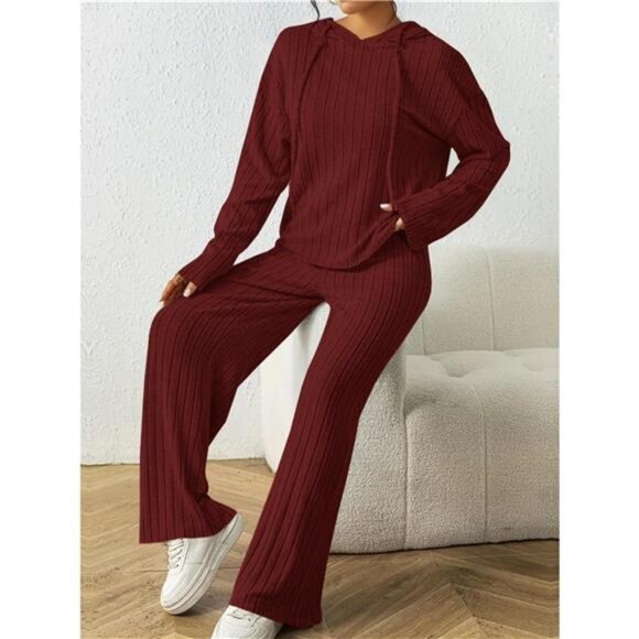 Ribbed Drawstring Hoodie and Pants Set - Picture 16 of 16